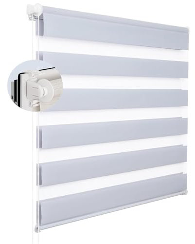 Duo Rollo ohne Bohren 65 x 140 cm Sonnenschutz & Sichtschutz Zebrarollo Seitenzugrollo Größe und Farbe wählbar für Fenster & Tür, Hellgrau