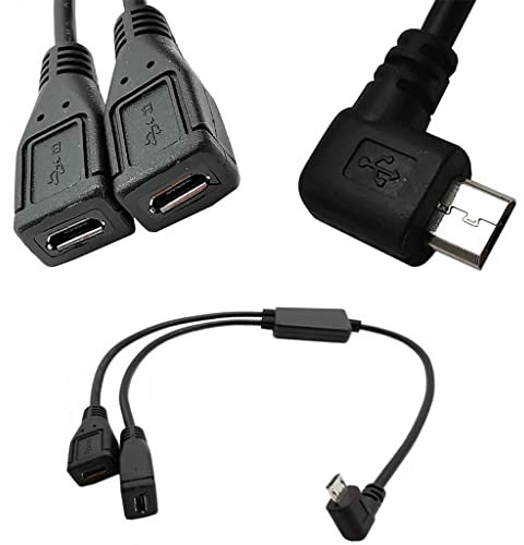 Cable divisor y micro USB de 5 pines macho a 2 hembra, cargador izquierdo 2 en 1, cable de datos medio 30 cm, adaptador macho a 2 cables hembra