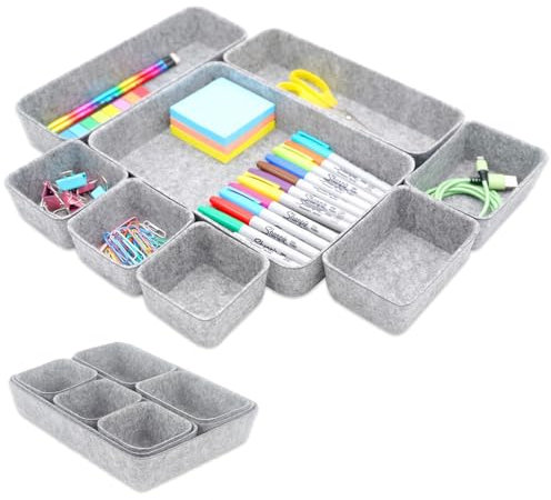 Lohofrnny Schubladen Organizer Filz, Filz Organizer, 8-teiliger Aufbewahrungshelfer für Schubladen, Büro Schubladen Organizer, Wohnzimmer Container für das Ordnungssystem (Hellgrau, 8 Stück)
