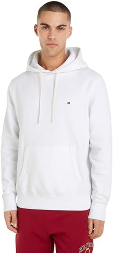 Tommy Hilfiger Essential Fleece Hoody Mw0Mw37230, Felpa con Cappuccio, Uomo, Bianco (White), S