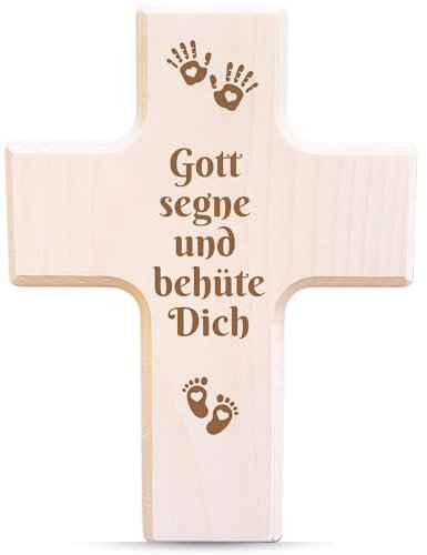 myZirbe Holzkreuz 19 cm Natur aus Ahorn Holz Kreuz zur Geburt oder Taufe (Hände Ahorn)