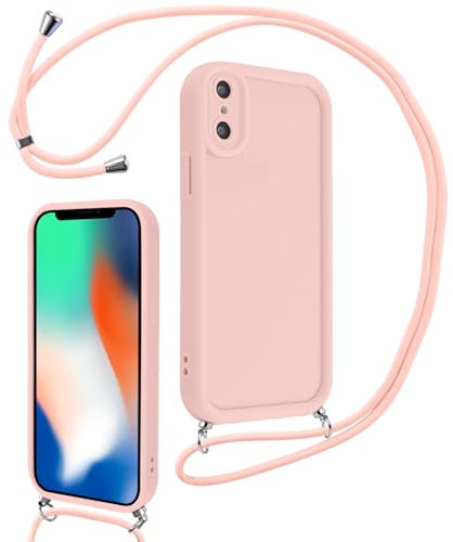 Coalbooliy Cover per iPhone XS Max 6,5 con Cordino per Cellulare, Custodia Silicone con Regolabile Collana Sottile Morbida Case Protezione della fotocamera Antiurto con Necklace, Rosa