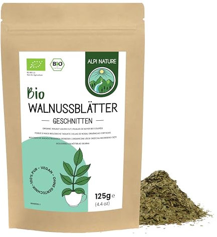 Alpi Nature Hojas de Nogal Orgánico 125g, Té Suelto, Hojas de Nuez Secas y Cortadas para Infusión