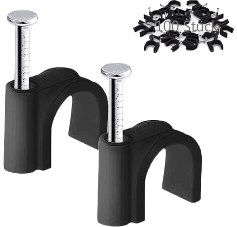 100PCS Runde Kabelklemmen Schwarz, 6MM Elektrische Kabelwandklemme Kabelnagelklemmen Management, Draht Ordnungsklemmen Pins Kabelstifte für Ethernet, Elektrische Kabel, Steckdosenleiste Wandmontage