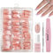DMQ French Press On Nails Set, 240Pcs Square French False Nails Medium Long, Nude Color Fake Nails with Glue, Full Cover Glue on Nail Tips for Women Girls Nail Art Decorations