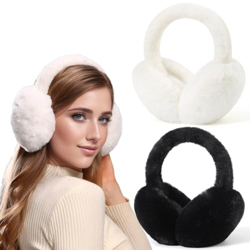 Dwenarry Women Winter Ear Muffs Warm Earmuffs Ladies Foldable Ear Warmer | Women's Ear Warmers, Plush Ladies Fuzzy Ear Covers for Cold Weather, Fluffy Earmuff Adjustable Cute Warm Ear muff