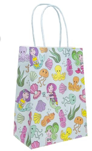DUCKIEZ Geschenktüten aus recycelbarem Papier, Partytüten mit Griffen, Geburtstagsfeierbevorzugung (Meerjungfrau, 1 Beutel)