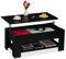 Relaxdays Mesa de Centro Elevable, Mesita Sofá con Almacenaje y Balda, Mesilla Salón, 42x98x50 cm, Negro, Tablero de Fibras