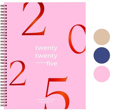 Rileys & Co Schwebender Wochenplaner 2025, Jahresplaner, Wochen- und Monatsplaner, Januar - Dezember 2025, Hardcover, Notizseiten, Doppeldrahtbindung (21,6 x 27,9 cm, Rosa)
