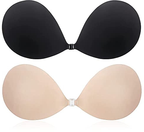 CatoFree Push Up Invisible Bra for Women, 2 Pack Reusable Backless Strapless Sticky Adhesive Bra for Evening Dress-B Cup
