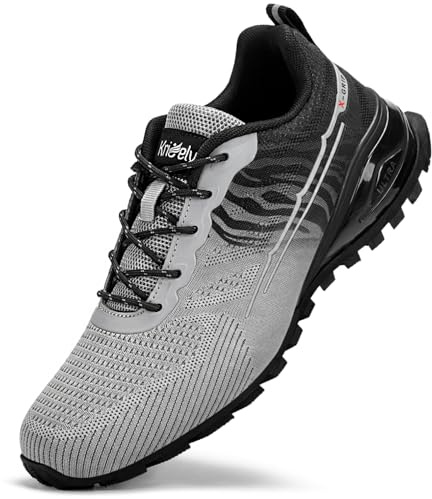 Kricely Chaussures de Trail Homme Respirantes Antidérapantes Chaussure de Randonnée Trekking Outdoor Fitness Chaussures de Marche(Noir Gris 44)
