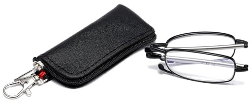 OWTXIS Faltbare Lesebrille für Herren Damen, Schlüsselanhänger kompakte Leser blaues Licht tragbare Taschenbrille (Schwarz, +2.25)