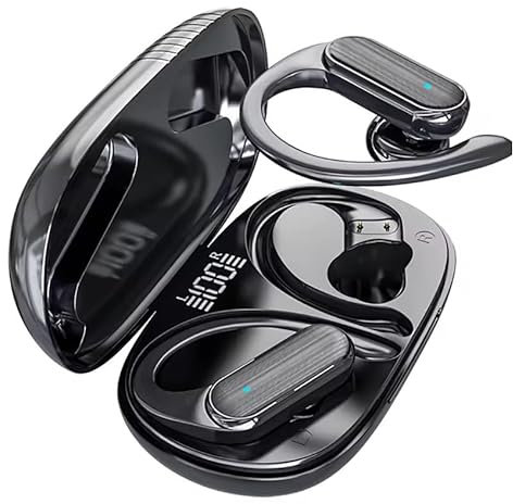 Alqbaio Auriculares inalámbricos con Micrófono Deportivos para Gimnasio F9 Pro 5 A520 IPX7, Bluetooth 5.3, Sonido TWS Estéreo HiFi, Cascos con Gancho para Colgar en Las Orejas, Tipo C