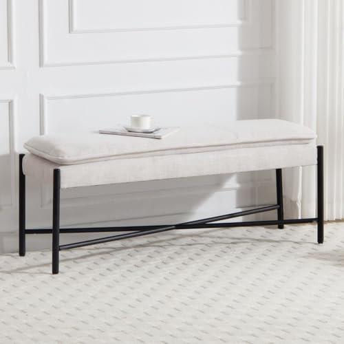chairus Banc Entrée Banquette Capitonnée en Lin Bout de Lit avec Pieds en Métal Banc Ottoman pour Chambre Salon Couloir, Beige