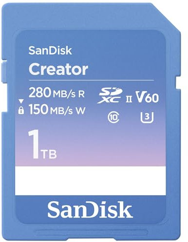 SanDisk Creator Scheda SD UHS-II 1TB (Per DSLR i Fotocamere Mirrorless, 6K i 4K Video, V60, UHS-II, Velocità fino a 280 MB/s, RescuePro Deluxe, Class 10, U3, 1 mese di Adobe Creative Cloud)