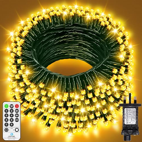 120M 1000 LED Fairy Lights Outdoor Super Long Christmas Lights Plug in Waterproof String Lights Mains Powered with Remote Timer 8 Modes for Xmas Outside Garden Party House Decorations-Warm White