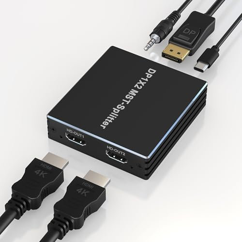 Adaptador DisplayPort a HDMI dual DP a HDMI divisor para monitores duales – 4K @60Hz Displayport a HDMI Splitter pantalla extendida MST 1 en 2 salidas Hub para PC, tarjeta gráfica y más