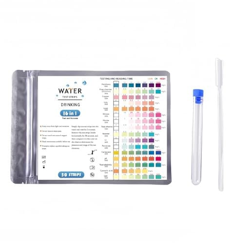 YUNYU 50pcs 16-in-1 Drinking Water Test Strips – 16-Parameter Testing Kit for Tap, Pool, Spa & Aquarium – Tests Hardness, Lead, Iron, Copper, PH, Chlorine