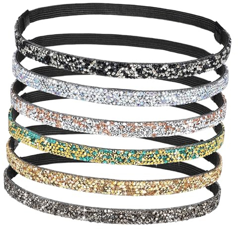 Haarband Schmal Damen, Gewebe, Elastisch, Leicht, Sicherer Halt | Besondere Anlässe und Party, Vielseitig Einsetzbar, Strass Haaraccessoires, 6 Stück