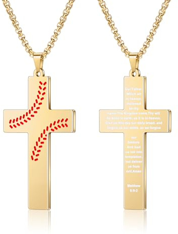 AILUOR Basebal Kreuzkette für Männer Bibelvers, Erstkommunion Baseball Anhänger Kette Personalisierte christliche religiöse Schriften Taufgeschenke Vatertag Abschlussfeier (Lord's Prayer, Gold)