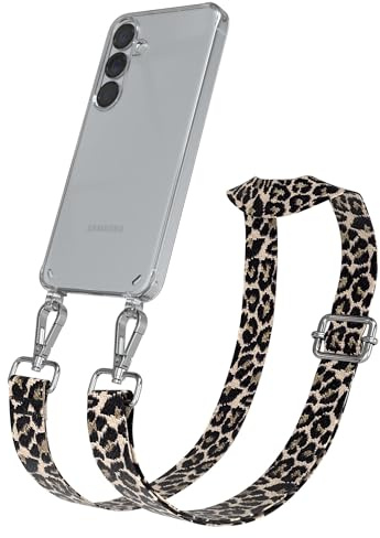 EAZY CASE Handykette - Verstellbares Taschenband kompatibel mit Galaxy S25, Schulterriemen, Handykordel mit Silikon Hülle, Umhängetasche, Leo - Schwarz Beige Silber