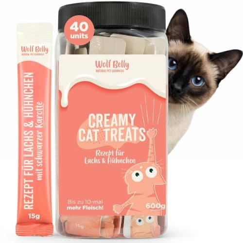 Wolf Belly - Katzenleckerlis Liquid mit Lachs und Huhn (40 × 15g)