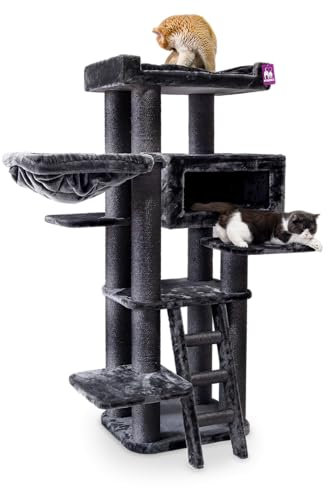 Petrebels Maine Coon Kratzbaum, Estate 170 cm, XXL Kratzbaum für große Katzen, Farbe Schwarz