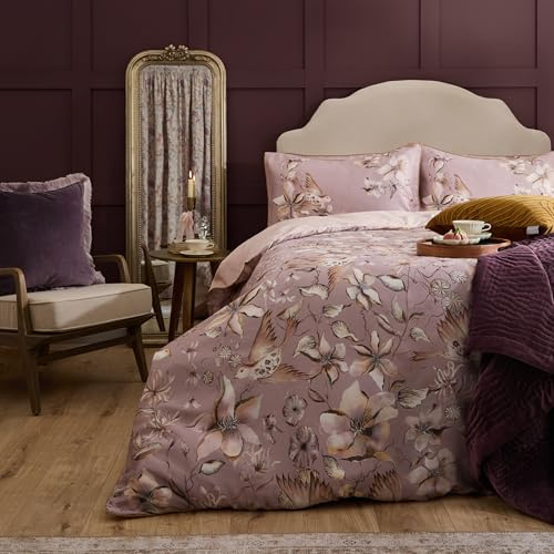 Voyage Maison Floella Duvet Cover Set – 100% Cotton Reversible Floral Damask Bedding (Purple - King)