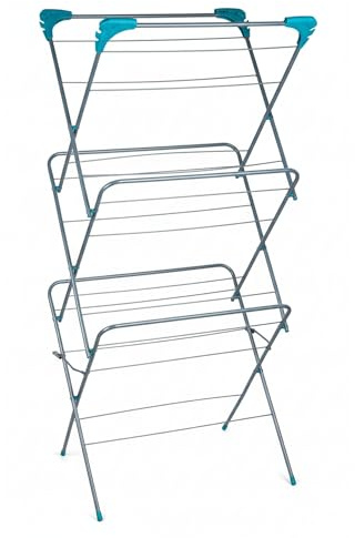 3-Tier Clothes Airer - Foldable Indoor Drying Rack, 28 Bars Laundry Dryer Stand, Collapsible Clothes Horse with Non-Slip Feet, Portable Steel Folding Airer for Indoor & Outdoor Use