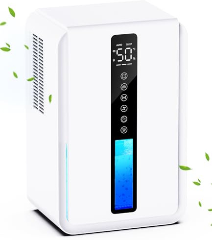 Deshumidificateur d Air Electrique 2500ML, Déshumidificateur 3 Vitesses + 2 Modes (Auto/Nuit), Déshumidificateur Electrique avec Timer 48H, Auto-Arrêt & 7 Couleurs RGB - pour Chambre/Salle de Bains