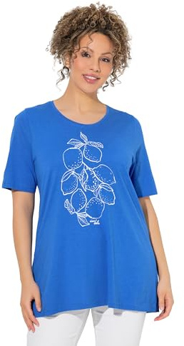 Ulla Popken Damen große Größen Übergrößen Plus Size T-Shirt, Zitrone, A-Linie, Rundhals, Halbarm, Modalmix Pfauenblau 46+ 847929740-46+