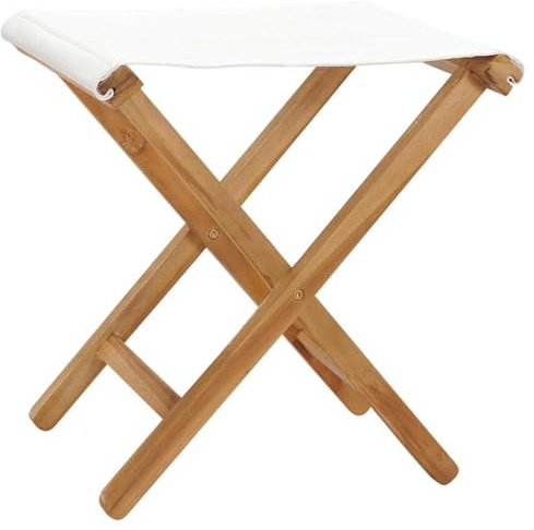 HFMDRMU Teak Massivholz Klappstuhl 2 STK. Cremeweiß Stoff Klappstühle für Garten Terrasse, klappbar, max. 110 kg