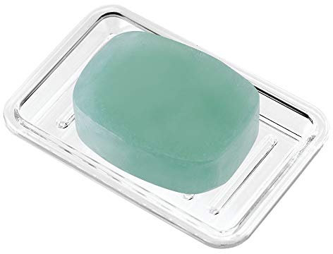 InterDesign Seifenschale aus Kunststoff für Waschbecken oder Dusche, geriffeltes Design, rechteckig, transparent