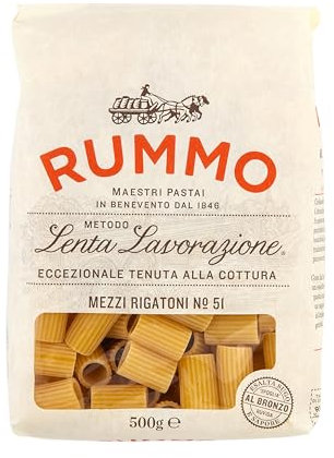 Rummo Mezzi Rigatoni Pasta No.51 - Short, Italian Tubular Pasta, Designed for Maximum Sauce Coating, 500 g (Pack of 1)