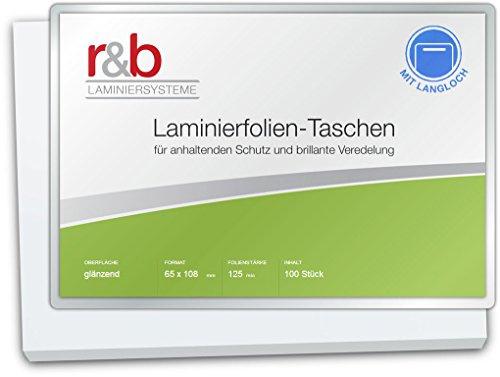 r&b FT-65X108-125SL Laminierfolien Gepäck Anhänger, 65 x 108 mm, 2 x 125 mic mit Langloch, 100 Stück