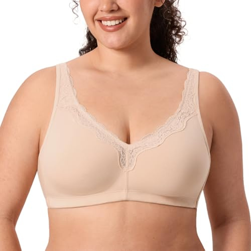 DELIMIRA Women's Non Wired Plus Size Cotton Bra | Full Coverage, Lace, Unlined, Comfortable, Soft