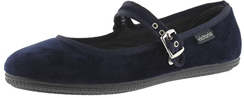 victoria Bailarinas Oda Terciopelo & Ribete Al Tono & Hebilla 104913 para Niñas Marino 29