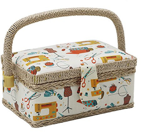 D&D Nähkorb mit Nähset Zubehör, kleine Nähbox für Kinder, Nähthema weiß