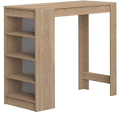 TEMAHOME Aravis Mesa Bar con Almacenamiento, Tablero de Partículas de Melamina, Beige (Roble), 115 x 50 x 102.7 cm