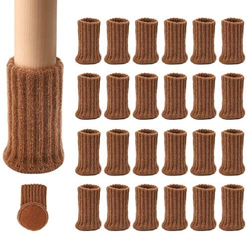 Ezprotekt Möbelsocken, 24er-Pack, Gestrickte Möbelfüße, Stuhlbeinschoner, Stuhlbeine, rutschfeste Möbelschuhe, Vermeiden Kratzer und Lärm, Passend für Stuhlbeine von 1 bis 2 Zoll,Braun