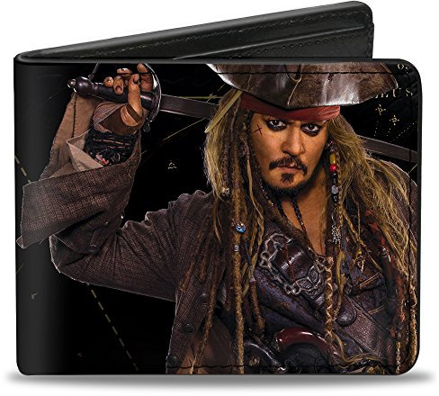 Buckle-Down Herren Jack Sparrow Vivid Sword Pose + Pirates Logo/Skull Reisezubehr-Bi-Fold-Brieftasche, Mehrfarbig, Standard größe
