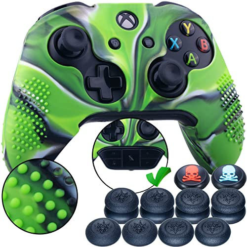 9CDeer 1 Pezzo di Costellato Protettivo Silicone Copertina Pelle Manica Caso Skin Cover Case 8 Thumb Grips Prese del Pollice Cappucci Analogici per Controller Xbox One/S/X Camouflage Green