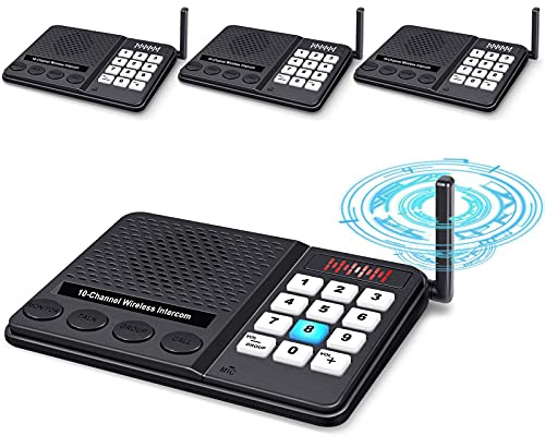 GLCON Lot de 4 interphones sans Fil pour la Maison 10 canaux à 3 Codes sans Fil pour Boutique, Bureau, Maison, Personnes âgées