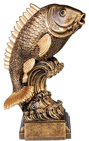 Henecka Angeln-Pokal, Angeln-Resinfigur Fisch, altgold, mit Wunschgravur, Größe 26 cm