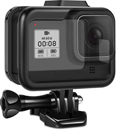 TNP Bumper Case für GoPro Hero 8 Black Action Kamera Protector Gehäuse mit Universal Cold Shoe Mount für Blitzschuh Adapter Zubehör Schutz Magnetschloss offene Seite zum Laden (Schwarz)