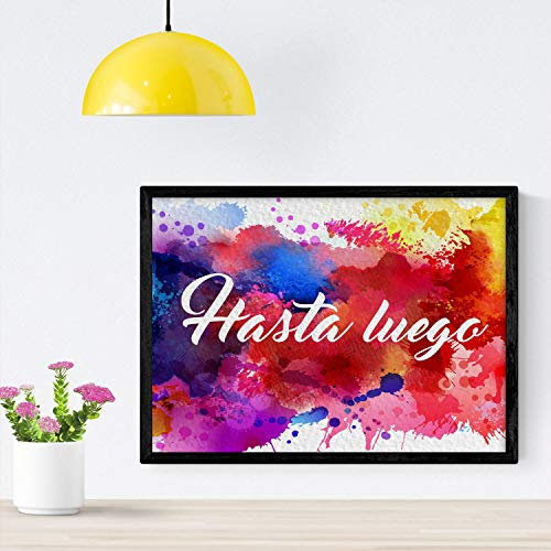Nacnic Poster bunte Wörter. Hasta luego Wort Blatt mit bunten und Aquarell berührt. A4-Format