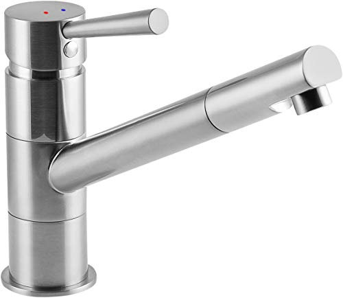 Cornat Spültisch-Einhebelarmatur Fuerte - Hochwertiger Messingkörper - Edelstahllook - 360° schwenkbarer Auslauf / Hochdruck-Armatur / Küchenarmatur / Wasserhahn / FUEEN5