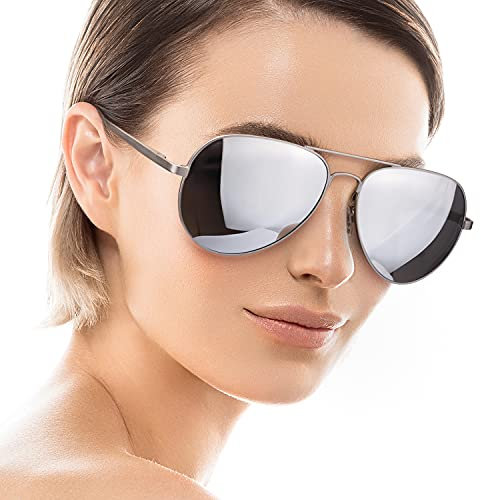 SODQW Sonnenbrille Damen Verspiegelt Polarisiert Mode Brille für Autofahren Angeln Metallrahmen mit UV400 Schutz