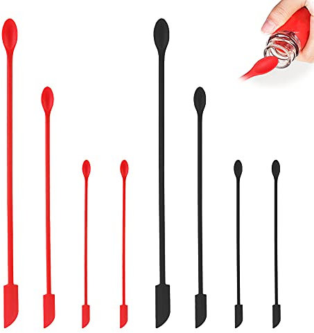Juego de 8 Mini Espátulas de Silicona Last Drop, Cuchara larga reutilizable de maquillaje de goma pequeña para cocina, belleza, maquillaje, cosméticos, loción, resina, paleta hecha a mano, rojo, negro