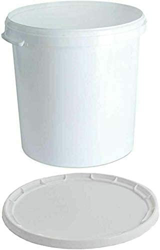 M1SS 25L Litre White Multi-Purpose Storage Bucket with Tamper Evident Lid For Food Storage, Home Brew, Garden and Garage Storage, Fermentation, Bait Buckets (25L Litre White)